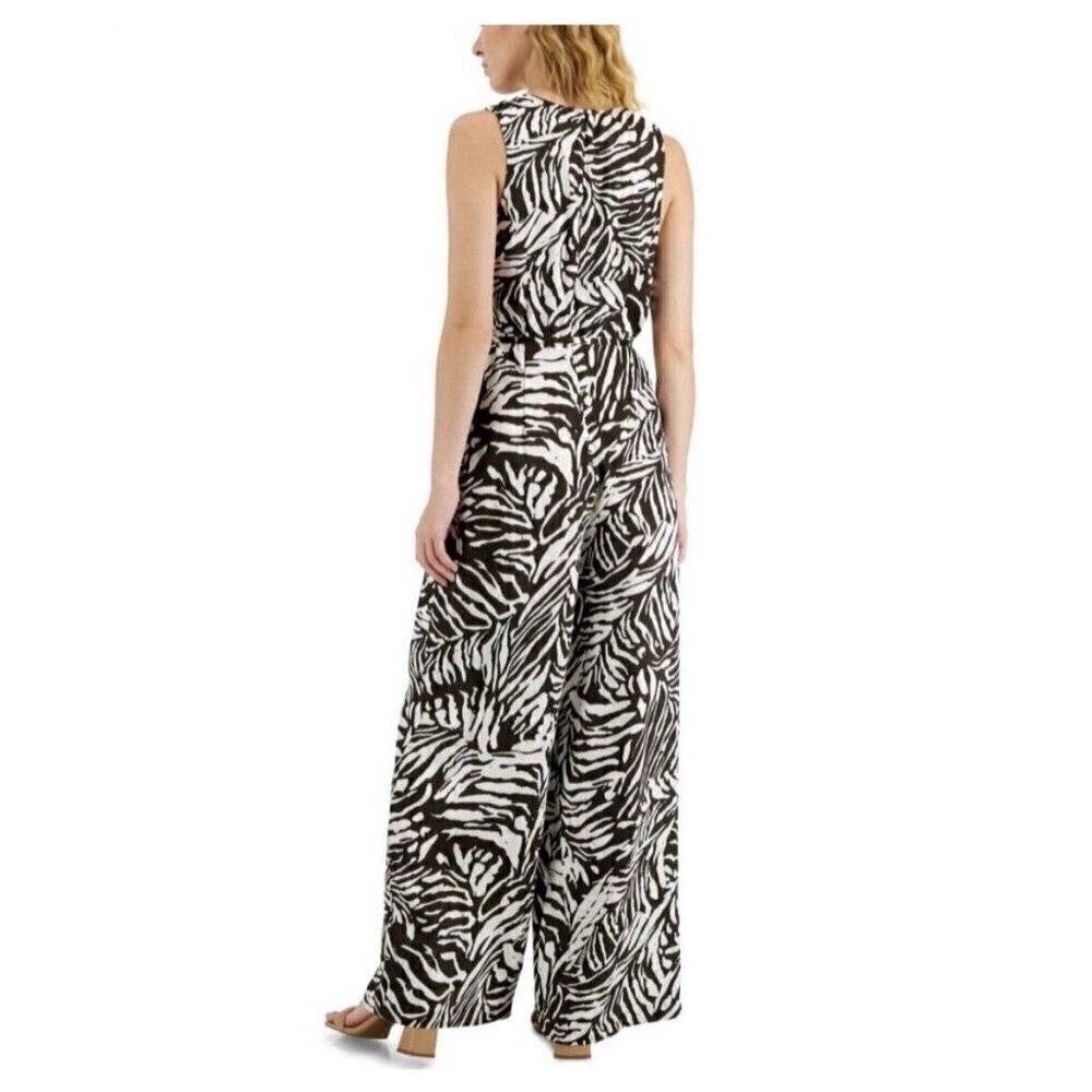 Inc tropical wide leg Jumpsuit Size 6 Brown white Satin animal print NWT - Picture 8 of 15
